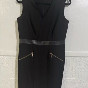 Calvin Klein Black Midi Dress with Zipper Accents